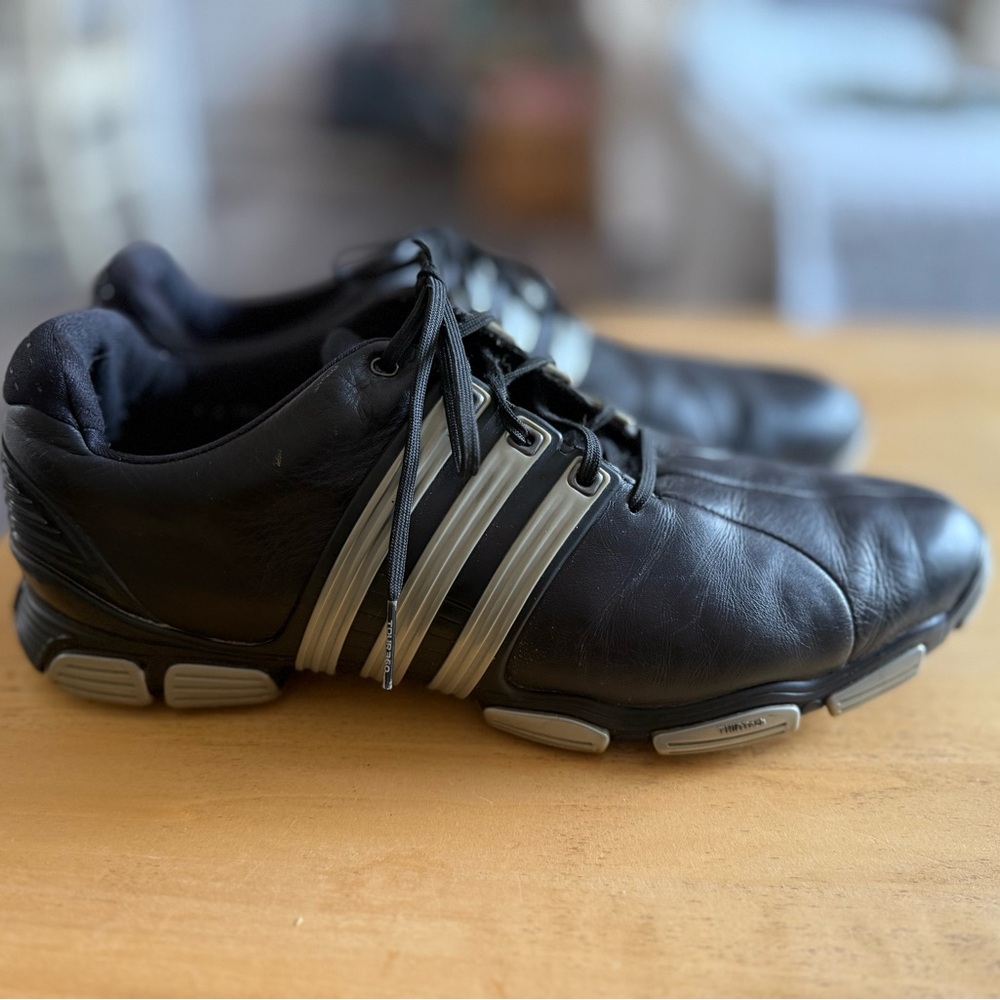 Adidas Golf Black Sneakers with Leather Finish and Low-Top Design Men's 12